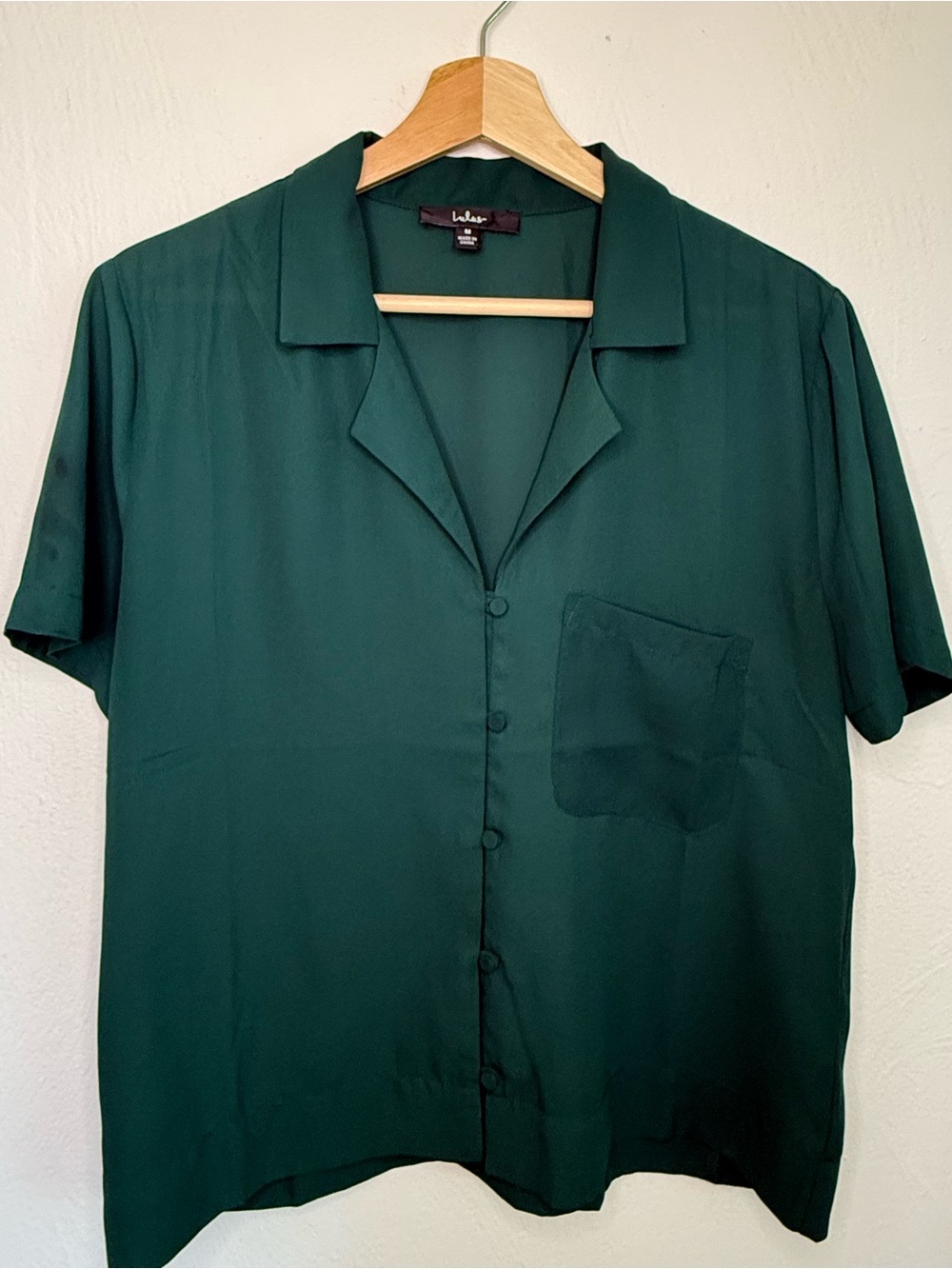 Lulu's Deep Green Sheer Short-Sleeve Button-Up Shirt